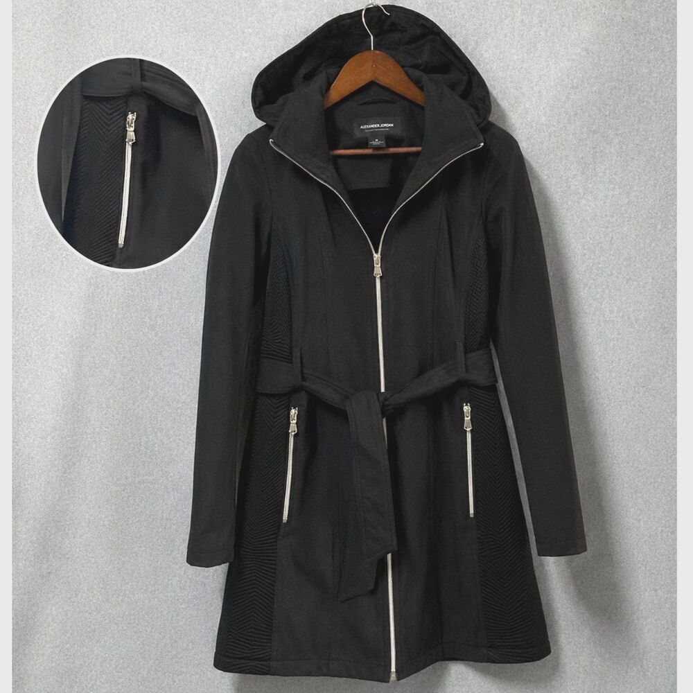Liz Claiborne Hooded Belted Soft Shell Coat Black Women's Small